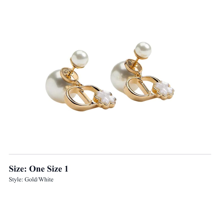 Dior Resin Bead Earrings Unisex Gold/White E4596WOMMP_D301