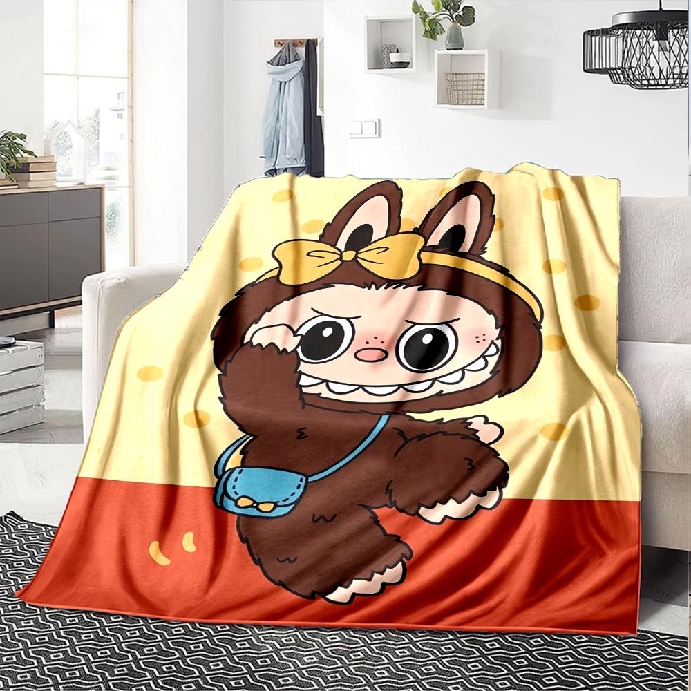1Pc Cute Labubu Blanket Soft Comfortable Polyester Blanket All Season Use Suitable Bedroom Office Outdoor Perfect Christmas Gift Choice Print Home Bla