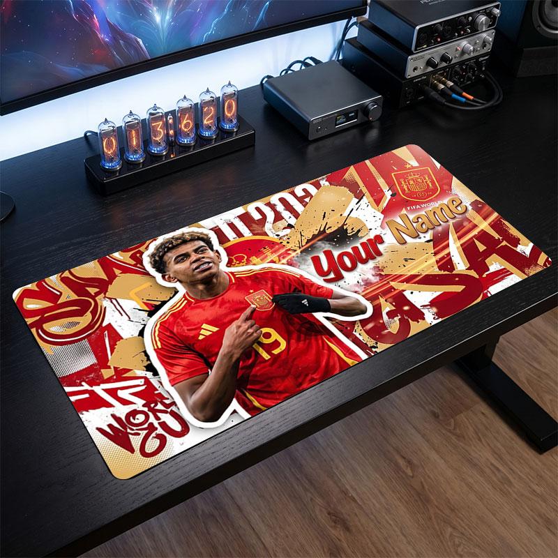 Tappetino per Mouse Grande Personalizzato Lamine Yamal, Stampa Testo Nome Personalizzato, Tappetino da Scrivania Antiscivolo con Logo Calcio, Regalo per Gamer