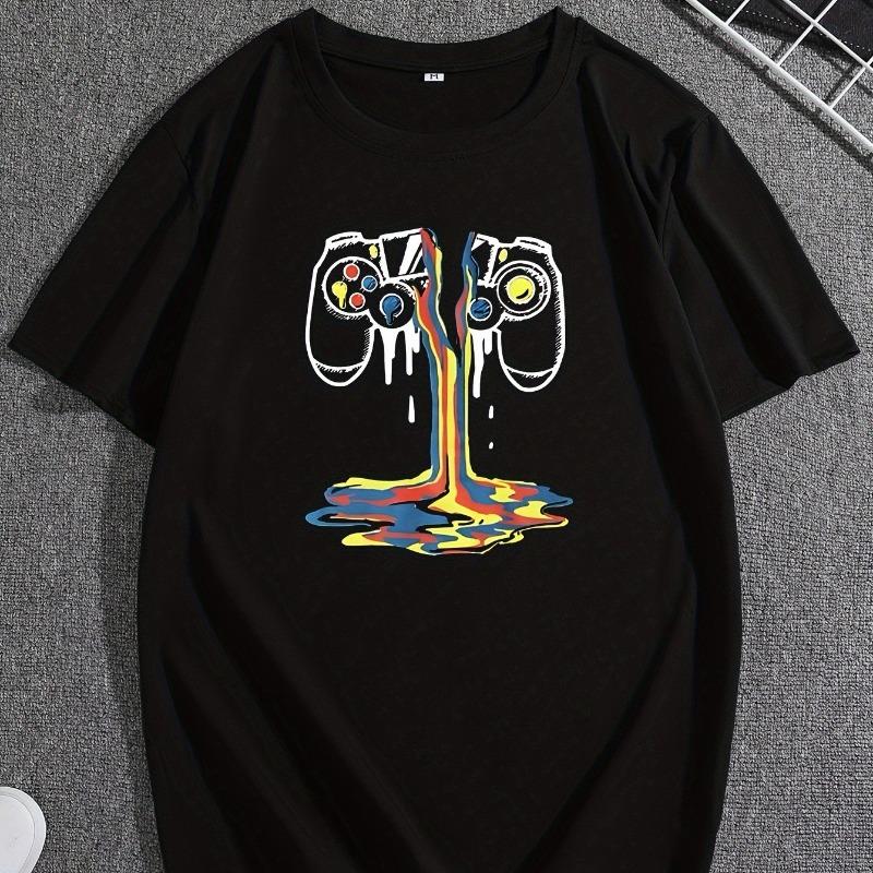 Broken Cartoon Game Controller With Colorful Liquid Graphic Print Summer New Unisexs Oversized Tshirt For Both Unisex And Unisex