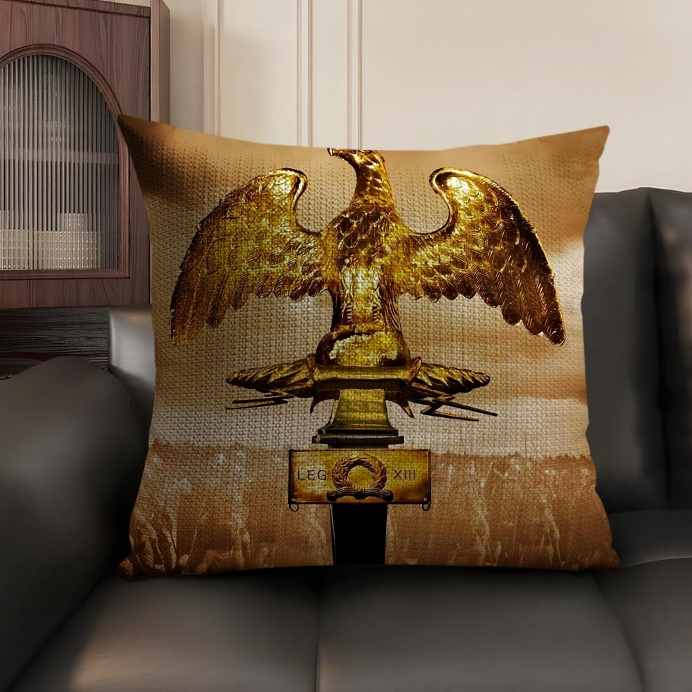 Gold Imperial Eagle Rome Spqr Cushion Cover Natural Linen Organic Fabric Double-Sided Printing Sofa Home Decor Gift Pillow Case