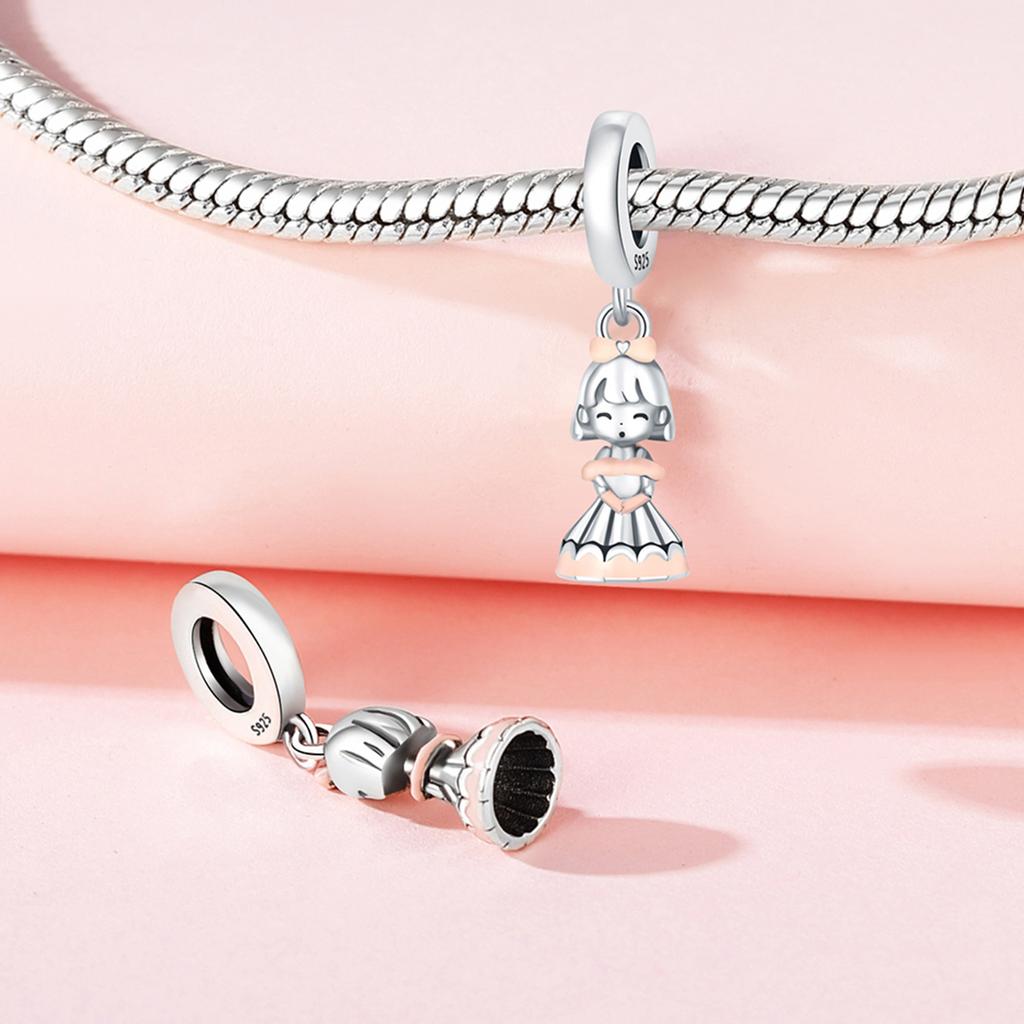 Beads Copper Charms Original Pink Princess Pendant Beads Fit Bracelet Jewelry Diy Women Fine Gift Accessory