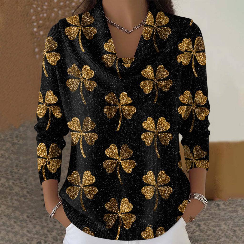 Dámský ležérní a módní svetr s dlouhým rukávem a potiskem, kulatým výstřihem