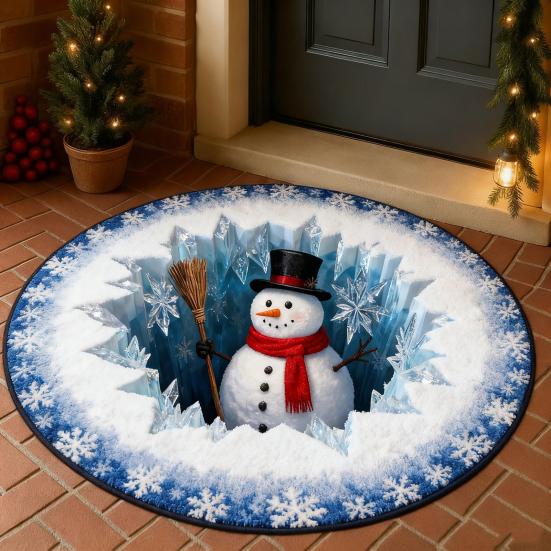 Christmas Santa Gnome Quilted Round Mat Festive Area Rug Non-Slip Backing Door Mat Living Room Bathroom Kitchen Absorbent Mat