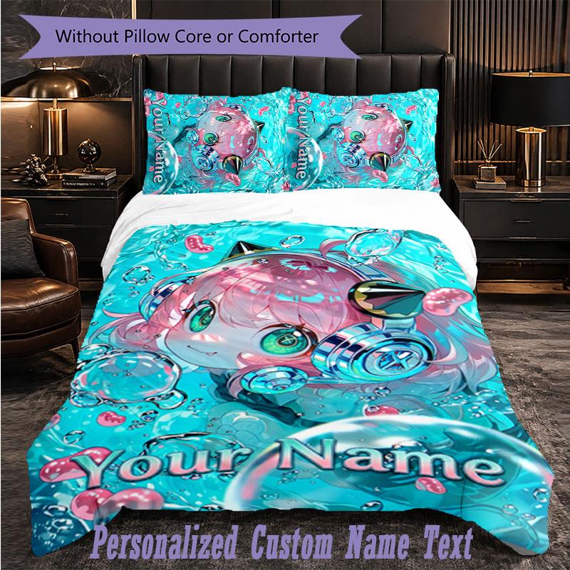 Personalized 3Pcs Bedding SetSpy × Family Custom Text Duvet Cover Pillowcase Set Bedroom Gift