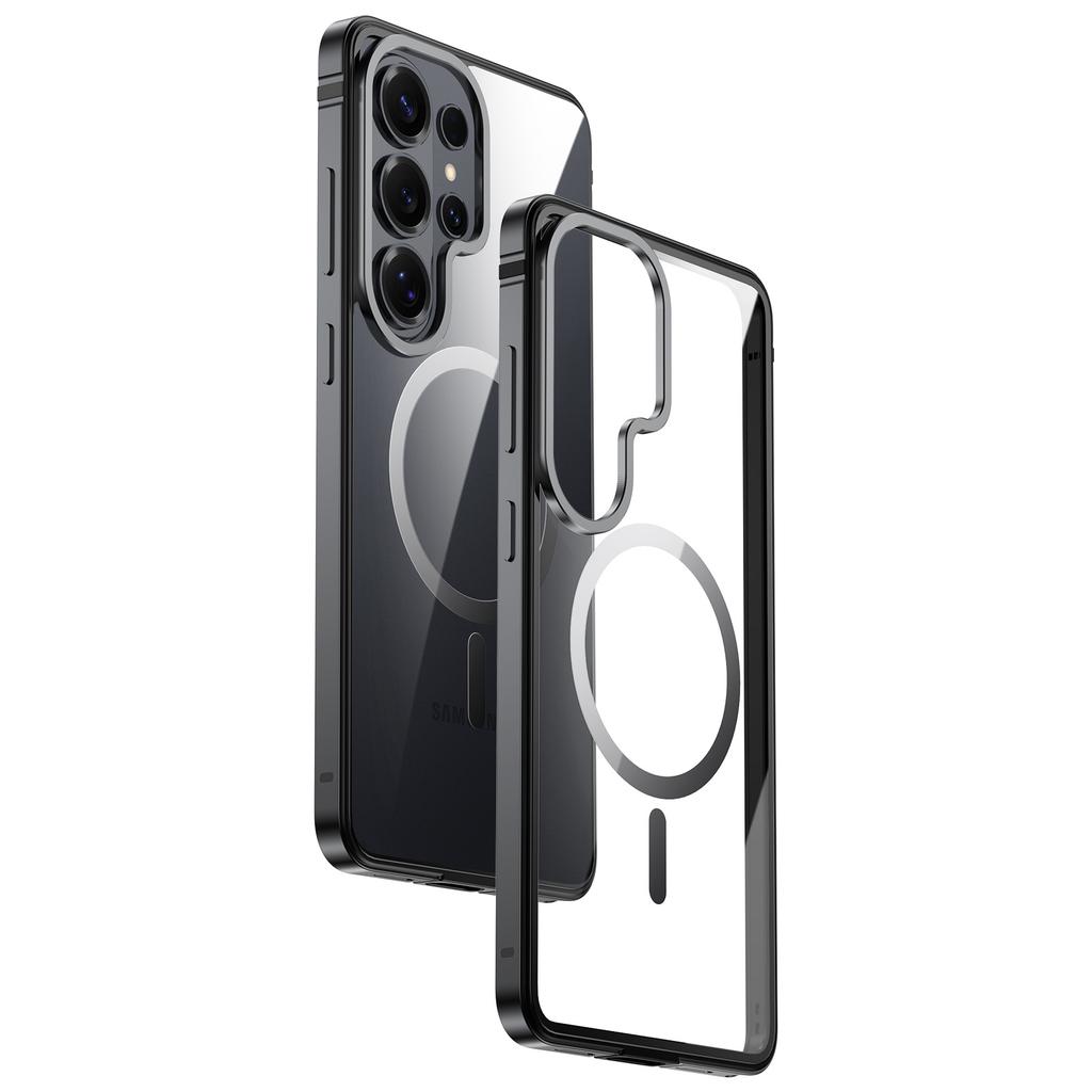 Suitable for Ultra-thin Samsung S26ultra Transparent Magnetic Mobile Phone Case S26 Metal Frame Anti-drop