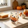 Festive Beverage Cups Halloween Glass Tumbler, Embossed Pumpkin Ghost Cat Bat Drinking Glass, Kitchen Counter Decor Spooky Stemless Cups, Seasonal