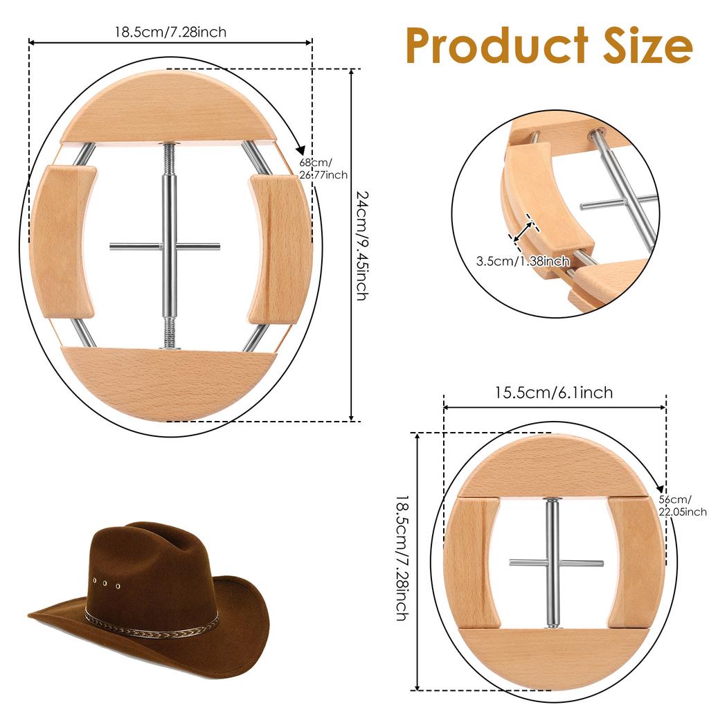 Repacego Întinzător de Pălării din Lemn Ajustabil, Menținător de Formă pentru Pălării, Suport Premium pentru Pălării Fedora pentru Depozitare, Suporturi pentru Pălării Cowboy și Baseball