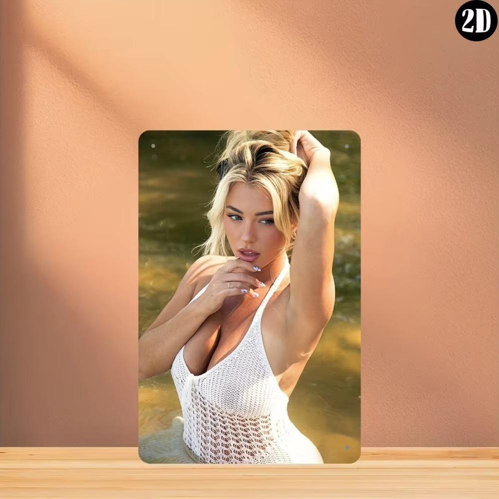 Metal Wall Art Sign Sexy Women Poster White Lace Swimsuit Decor 8x12 Inch