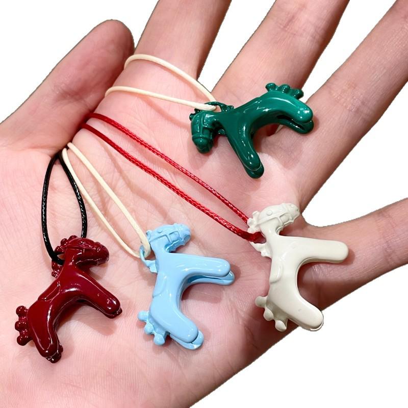 Colorful Cloisonné Drip Glaze Pony Pendant Choker Necklace - Childlike Sweater Chain for Women