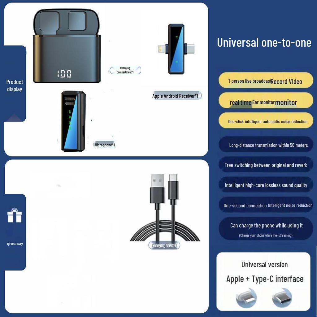 J88 Dual Wireless Lavalier Microphone with Smart Noise Reduction and Charging Case
