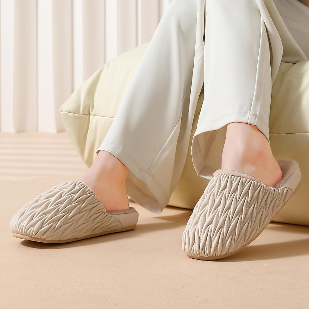 Fashion Cotton Slippers 2025 New Autumn and Winter Home PU Leather Waterproof Plush Warm Cotton Mop