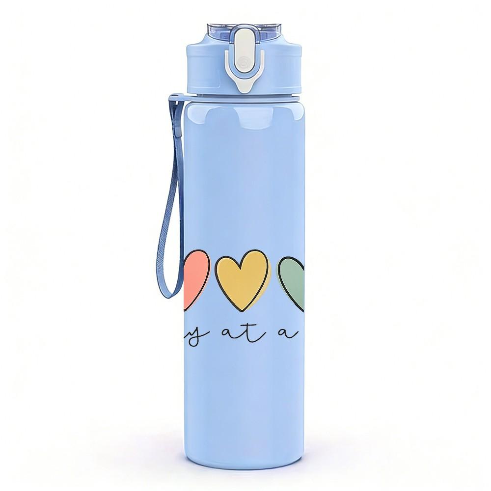 1PC Multicolor Pastel Small Hearts Print 750ml Color Plastic Sports Water Bottle Leakproof Flip Straw Lid Suitable for Sports Office Home Use
