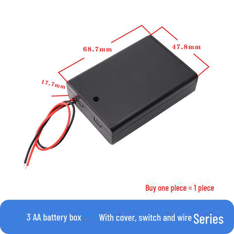 AA Battery Holder with Switch, Cover, and 15CM Cable - Fits 1-4 Batteries.