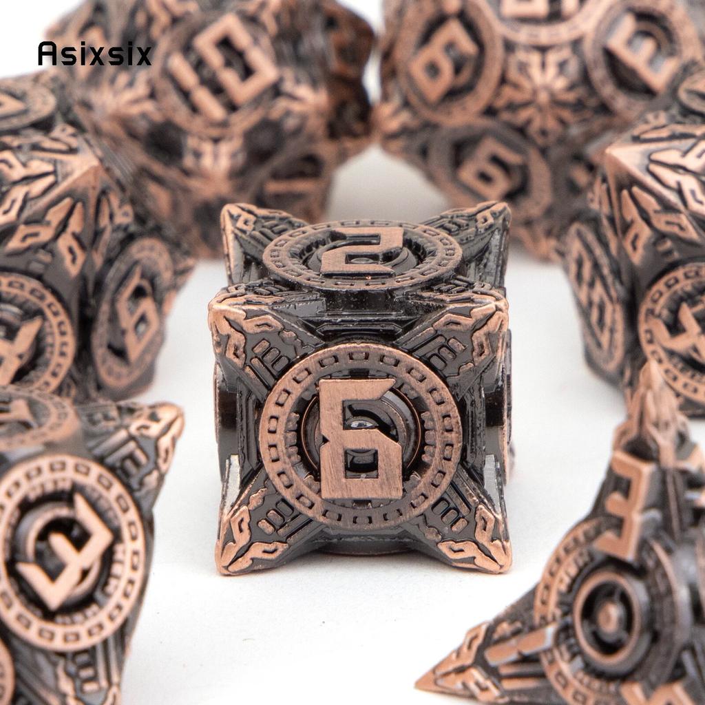 7 Pcs Yellow Circle Wheel Metal Dice Solid Metal Polyhedral Dice Set Suitable for Role-Playing RPG  Board Game Card Game