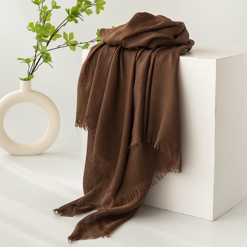 Gray Cotton and Linen Silk Scarf Solid Color Japanese Beach Silk Scarf Long High-end Shawl Retro Raw Edge Gauze Scarf