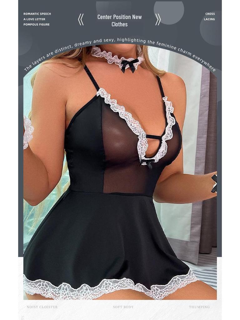 Plus Size See-Through Maid Lingerie with Quick Release Feature