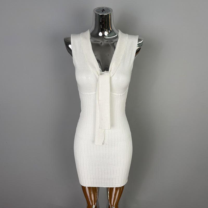 

Korean Dongdaemun Slim Knit Sleeveless Dress with Sashes - Pure Desire Style One Size белый