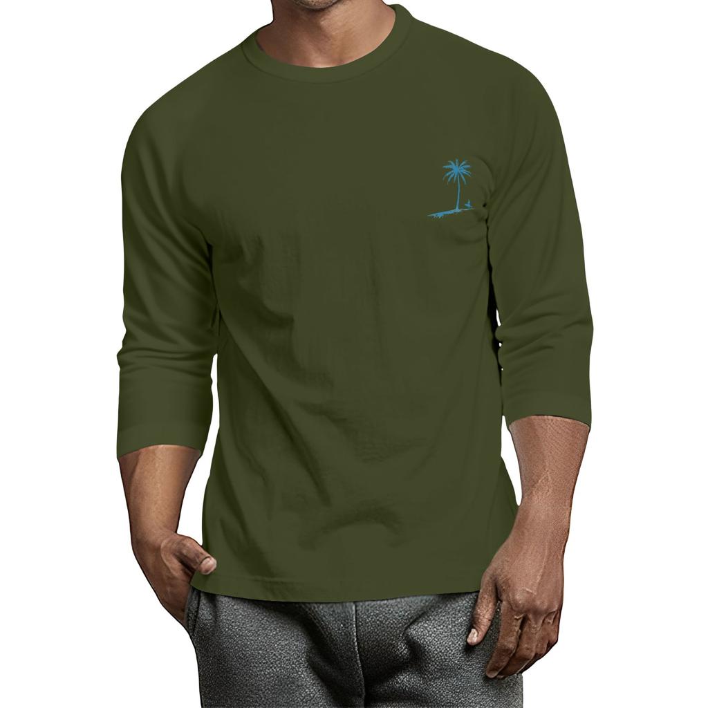 Men's casual and fashionable printed collar three-quarter sleeve top T-shirt