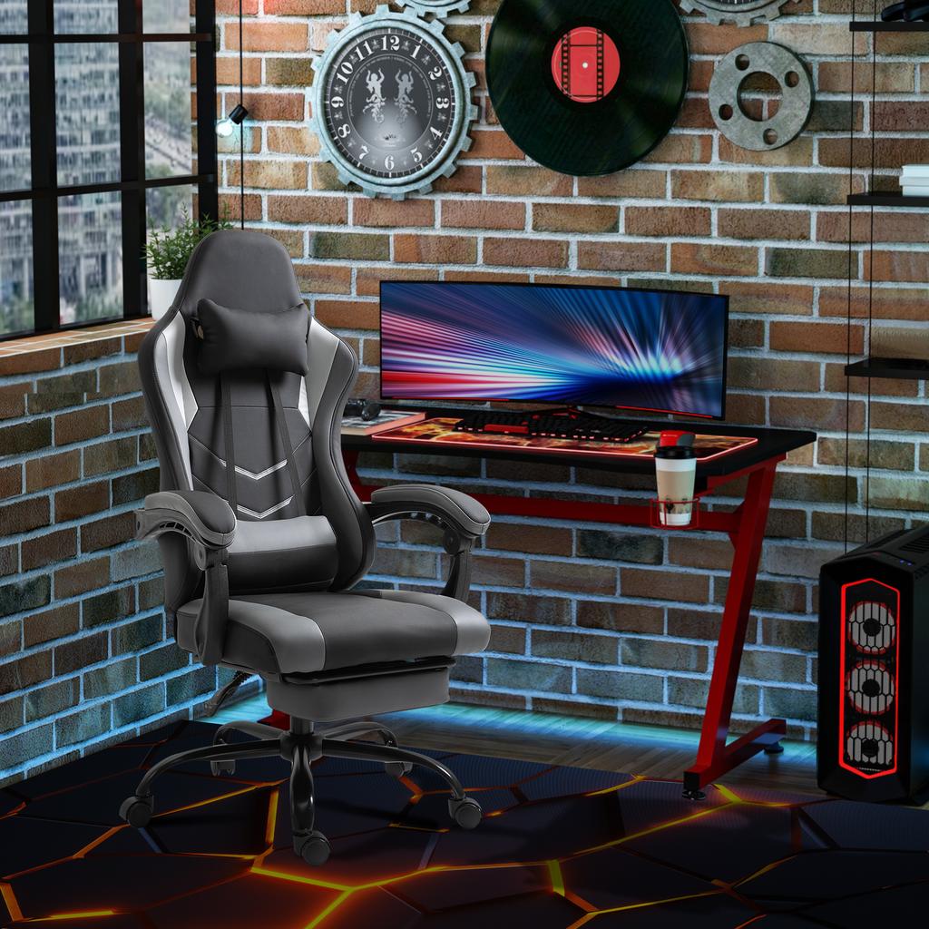 Ergonomic Gaming Chair Office Chair Desk Chair, Swivel Chair Height-Adjustable, Adjustable Lumbar Cushion with Footrest Black 62x52x128 Cm