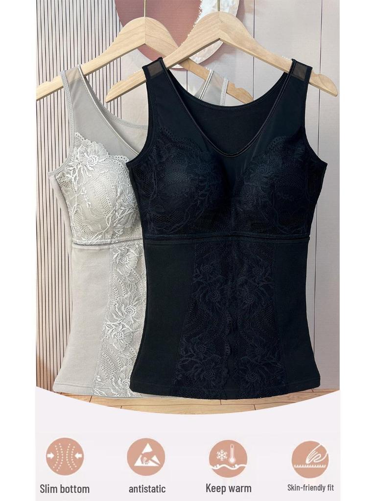 Damski dopasowany top na ramiączkach z podszewką polarową wyszczuplający z wbudowanym biustonoszem - Styl jesień/zima 2025