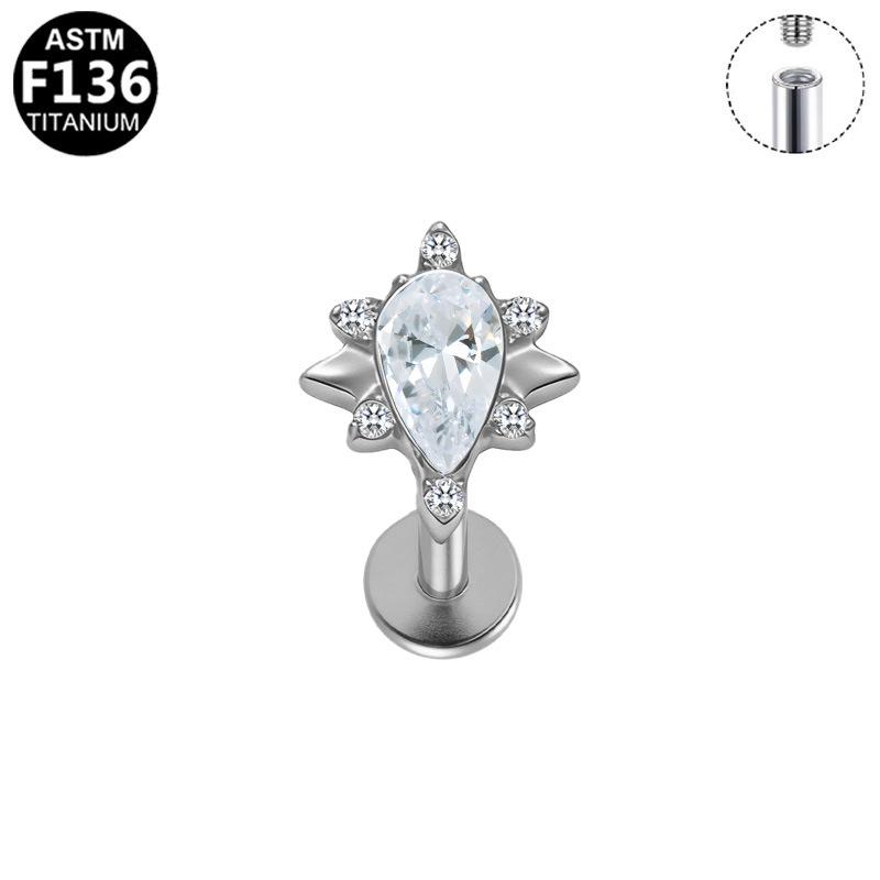 Gaibei G23 Titanium Tragus Piercing with Inner Thread and Water Drop Zirconia 3D Design