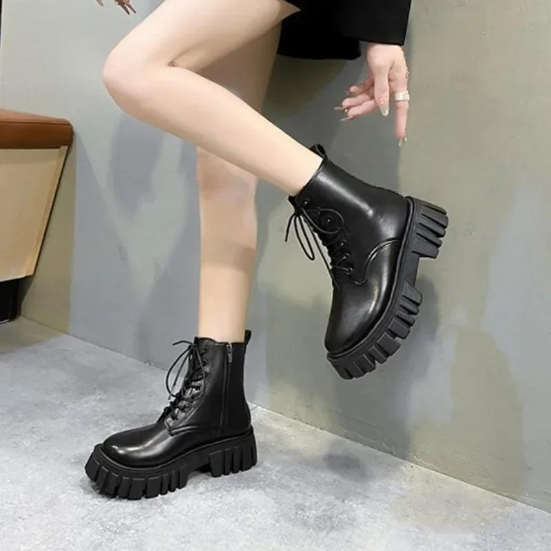 Módní dámské boty podzim/zima nová korejská verze módní silné podrážky šněrovací výška zvyšující platformu zip dámské boty