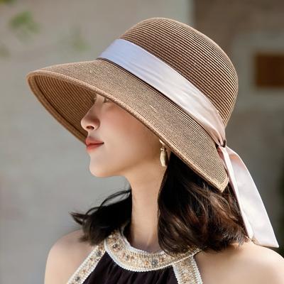 Premium Sun Hat Women'S Seaside Resort Lafite Straw Hat Sunshade Bucket Hat Beach Hat Japanese Sunscreen Hat
