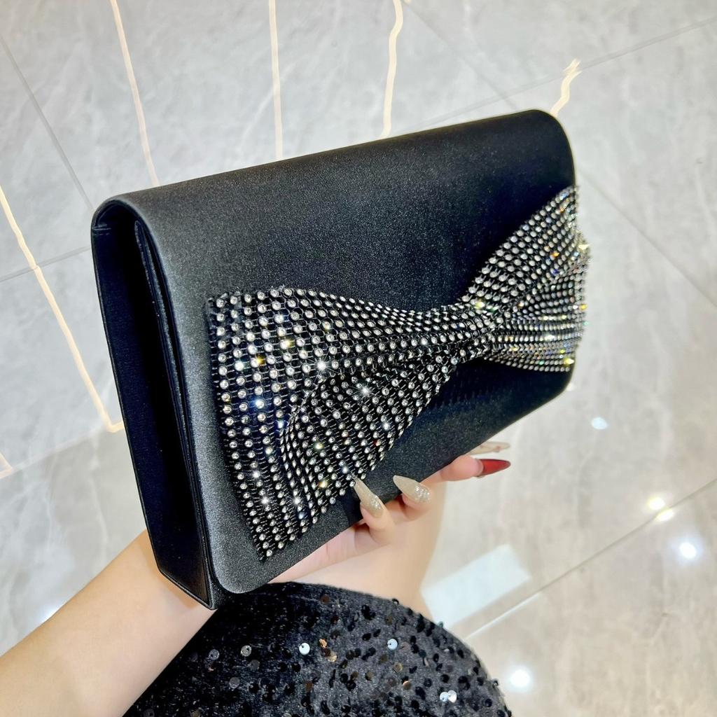 Celebrity high-end dinner bag single shoulder messenger bag small fragrant style bow banquet clutch bag woman