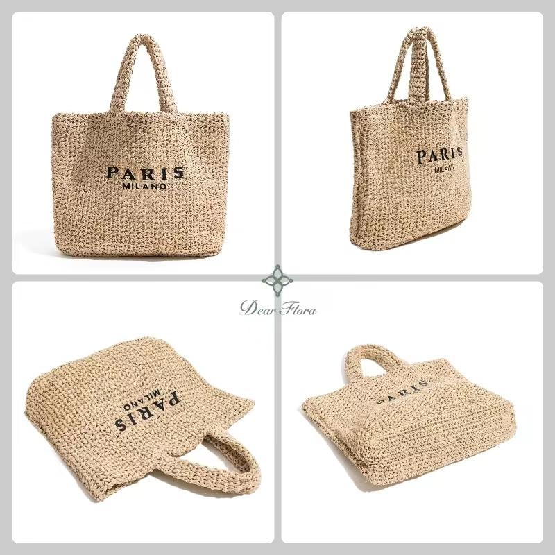 Women'S Fashion Large Capacity Handmade Straw Knitting Tote Bag Summer Travel Beach Shoulder Bags Casual Simple Portable Handbag