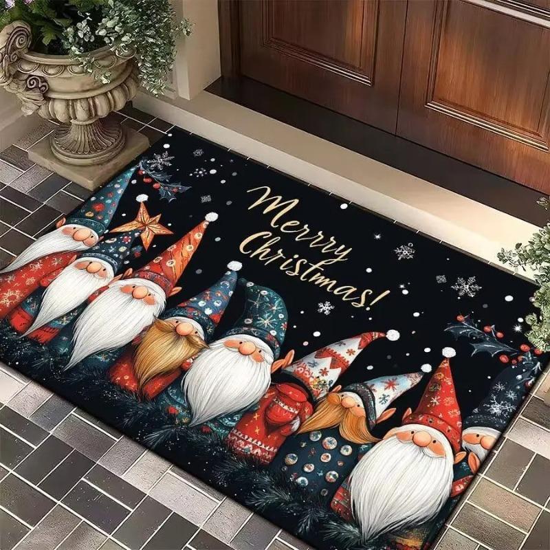 Merry Christmas Theme Door Mat for Bathroom Toilet Indoor Floor Mat Anti-Slip Kitchen Rug Dwarf Printed Carpet Home Decoration