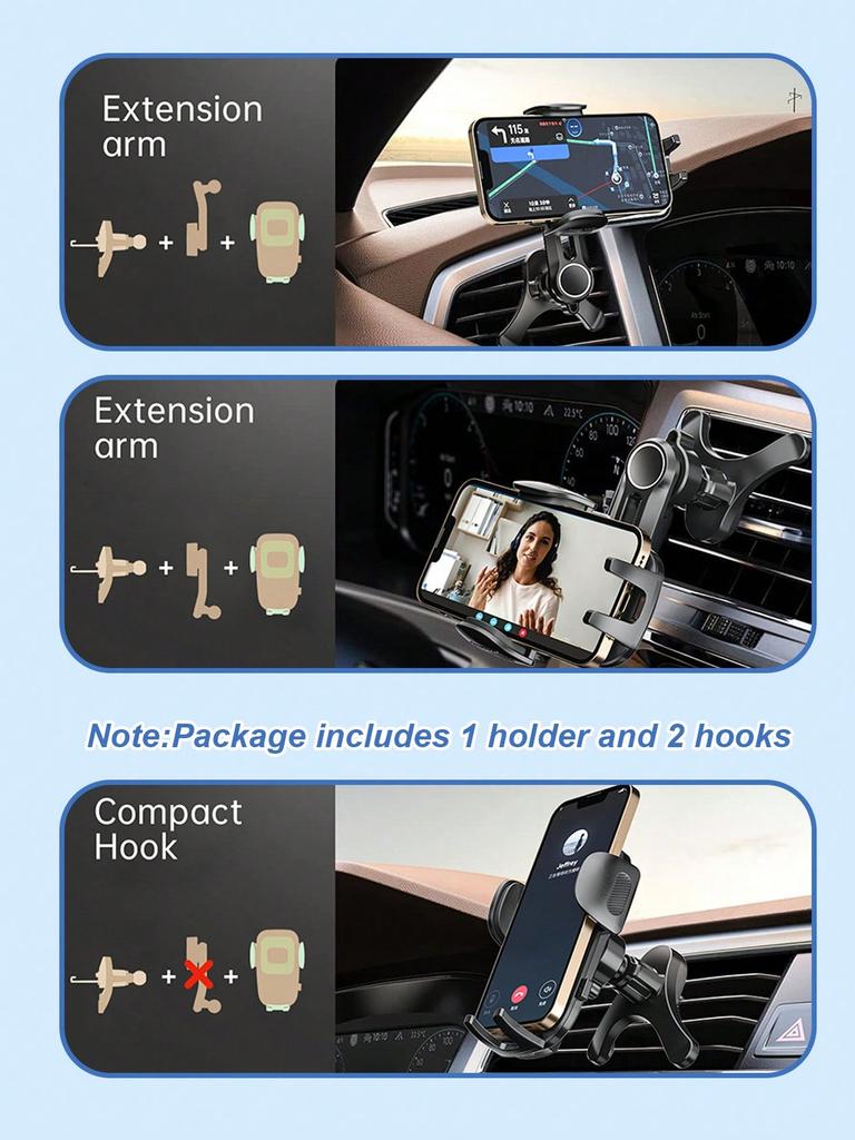 Universal Car Air Vent Phone Holder – Y-Shape Unobstructed Design with Adjustable Clamp, Compatible with All Smartphones
