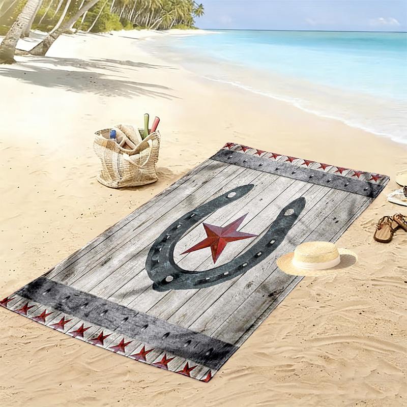 Western Texas Star Print Beach Towel, Large Soft Quick Dry Towel for Beach Camping Swimming