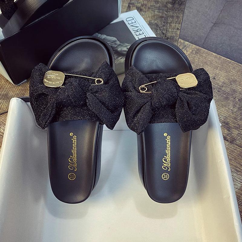 Bow-tie Cool Slippers Women's Summer 2025 New Fashion Outer Wear Versatile Large Size 41-43 Platform Beach Shoes Ins Tide