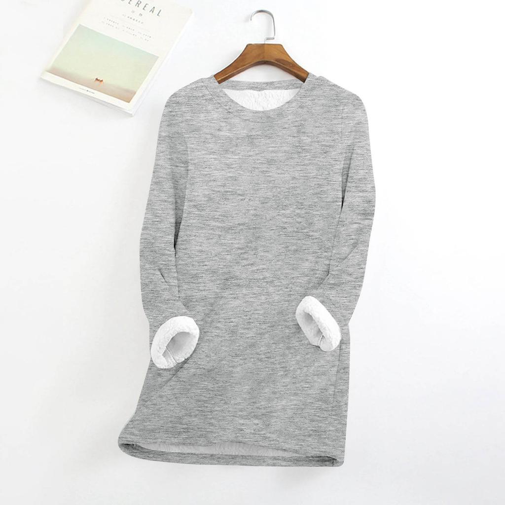 Women's Round Neck Top Color Thickened Plush Cashmere Warm Long Top