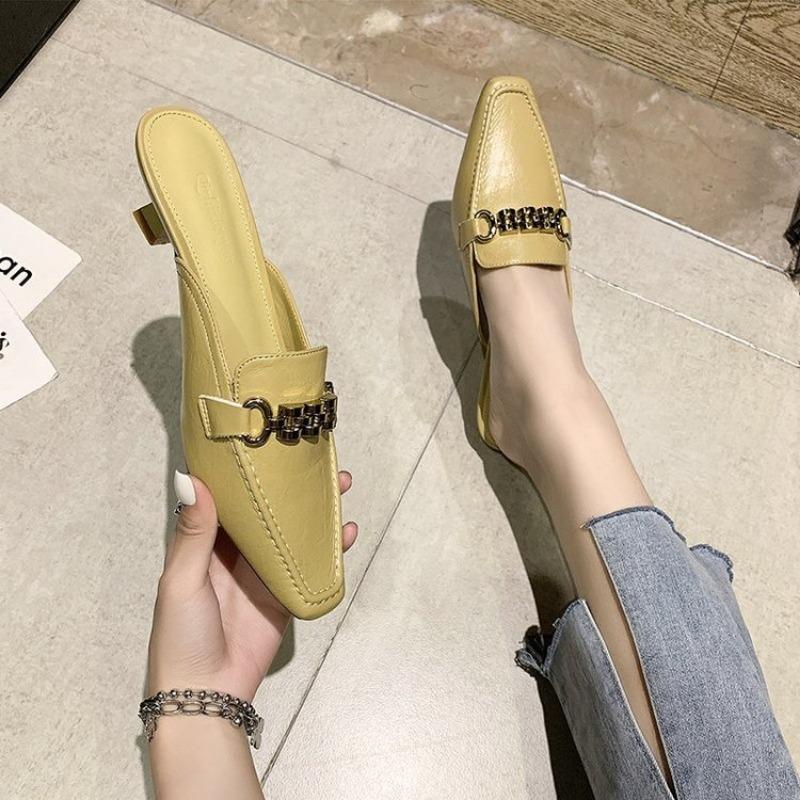 Baotou Half Slippers for Women To Wear Externally  Fashionable Women's Leather Slippers
