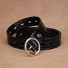 Womens Genuine Leather Belt With Cutout Design Slim Waistband Jeans Black Coffee Color Alloy Buckle 2-4cm Width