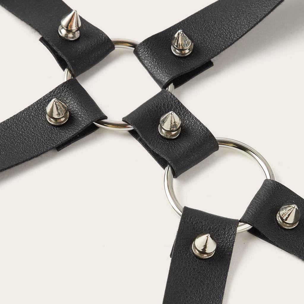 Women's Punk Style Rivets Bundled Decoration Dark Trousers Leather Leather Sexy Strap