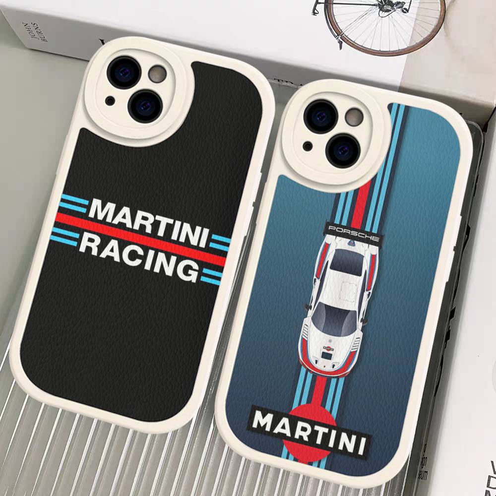 M-Martini Racing Horizontal Stripe For IPhone 16 15 14 13 12 11 Pro Max Plus Shockproof Leather Soft Phone Cover