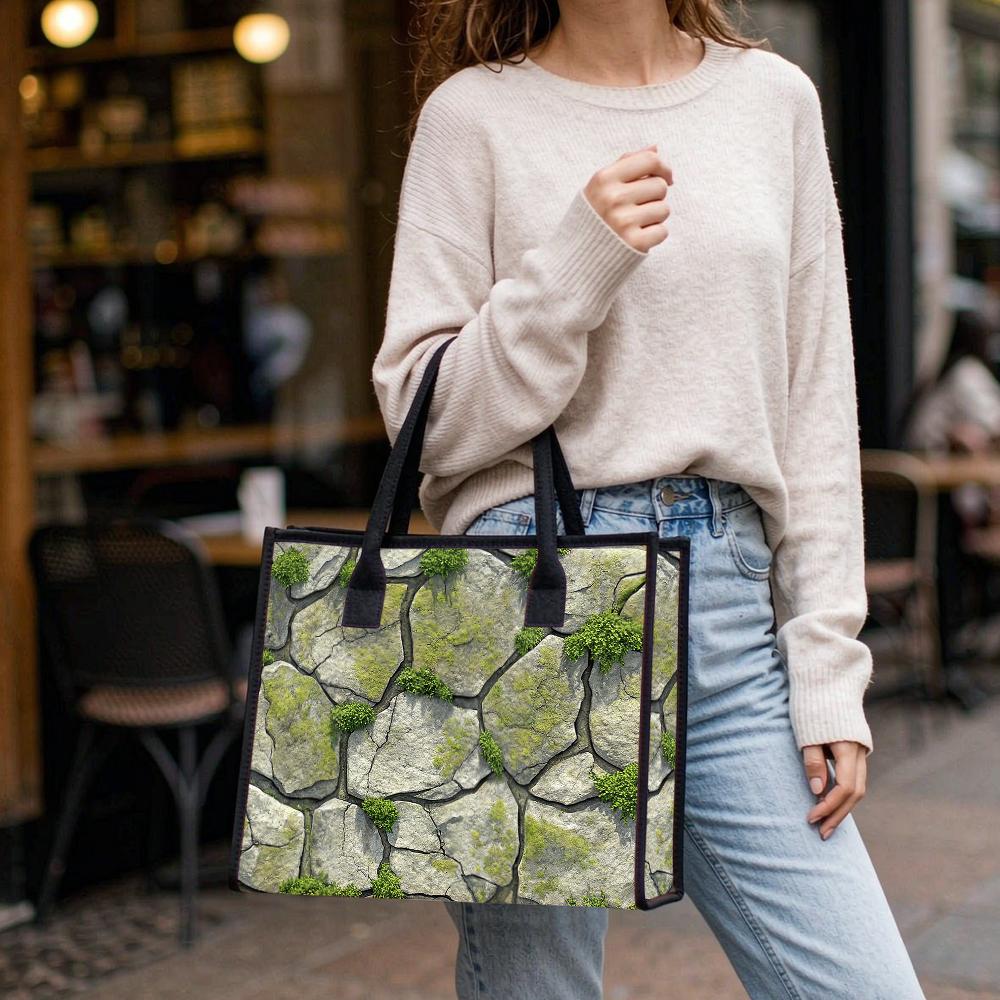 Mossy Stone Pattern Tote Bag Daily Portable Handbag