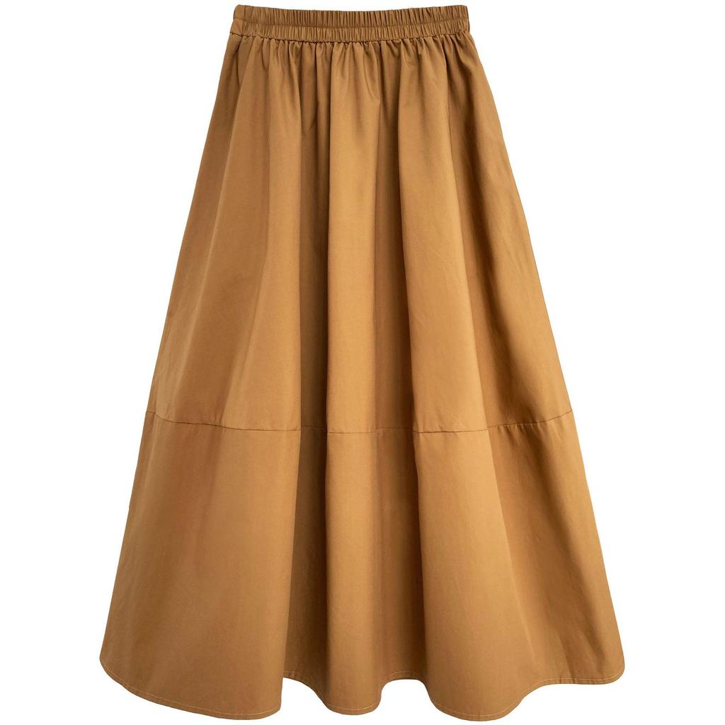 Luxi Autumn High Waist Slim Puffy A-Line Skirt with Elastic Waist and Medium Long Swing.