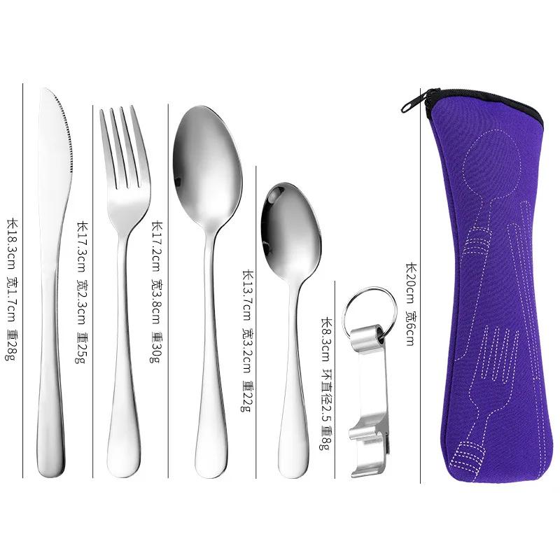 5 stk Beinpakke Utendørs Reise Bærbart Bestikk Kniv, Gaffel, Skje Sett, Rustfritt Stål Kniv, Gaffel Sett Hot Selling