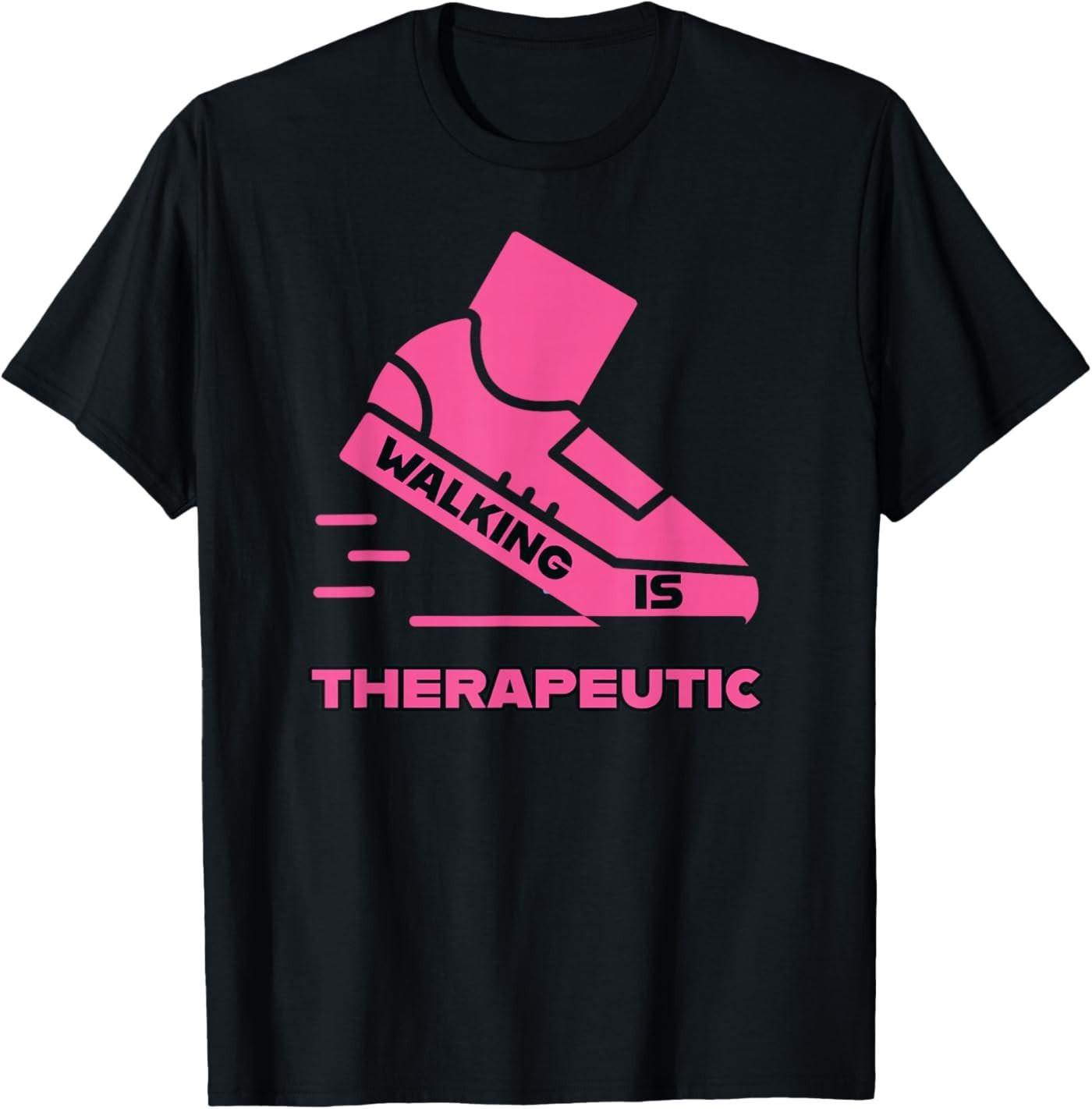 Walking is Therapeutic- Pink T-Shirt S разноцветный