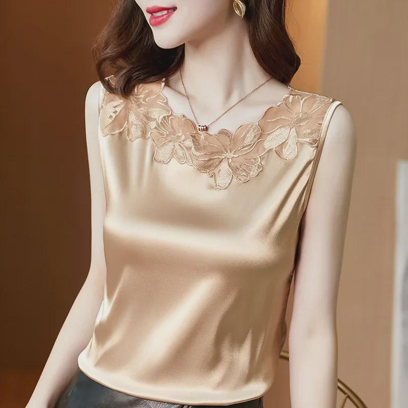 Women's Lace V-neck Camisole, Wide Shoulder, Sleeveless, Loose Fit, Large Size, 2021 Spring/Summer Trendy Inner Wear Top