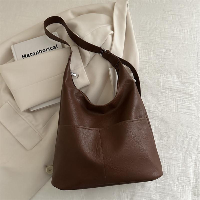 Trendy Casual Pu Tote Bag With Chic Minimalist Style Available In Black Brown Cream Color Perfect For Everyday Outfits