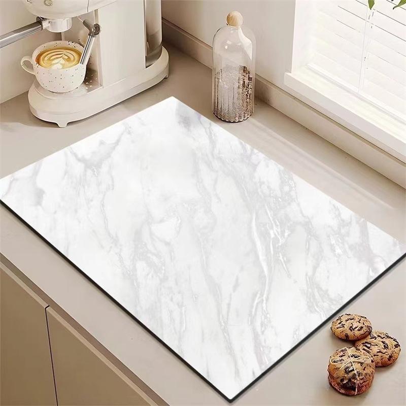 Marble Pattern Printed Kitchen Countertop Drain Pad Anti-Scald Heat-Resistant Dish Drying Pad Home Drying Coffee Tableware Mat