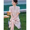 New Chinese Style Embroidered Stand Collar A-line Dress