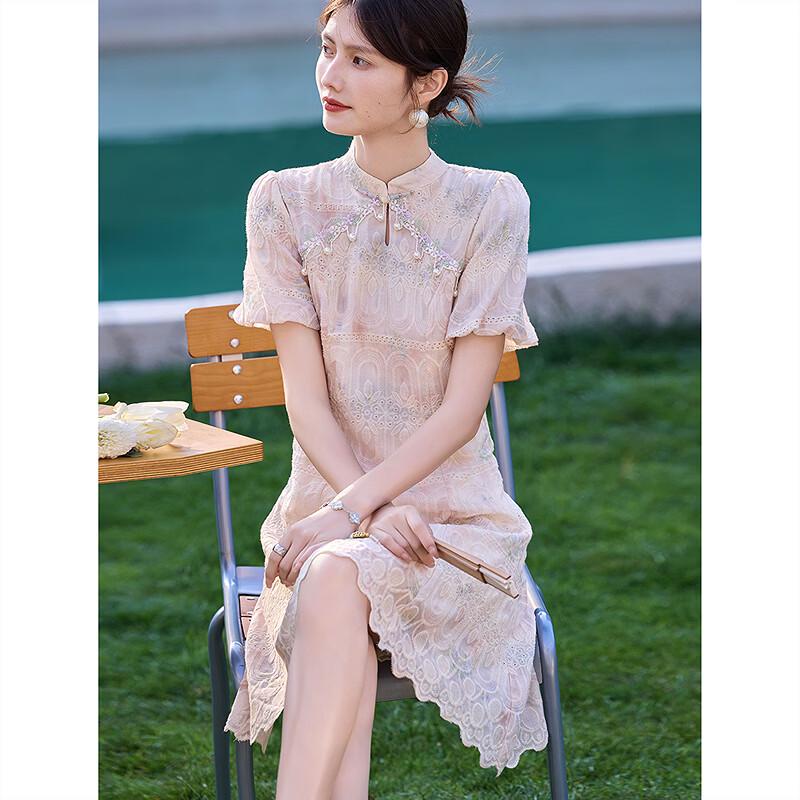 New Chinese Style Embroidered Stand Collar A-line Dress