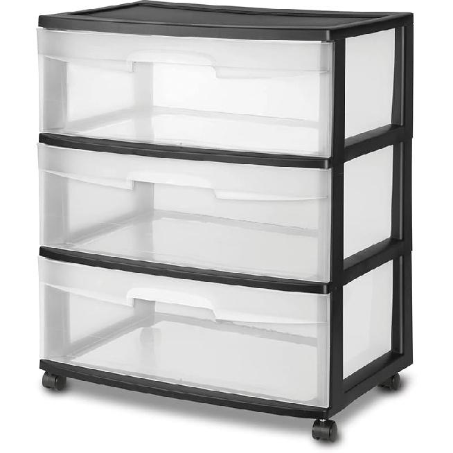 

Plastic Storage Drawer Cart, Medium Home Organization Storage Container with 3 Large Clear Drawers With Wheels (Black) чорний