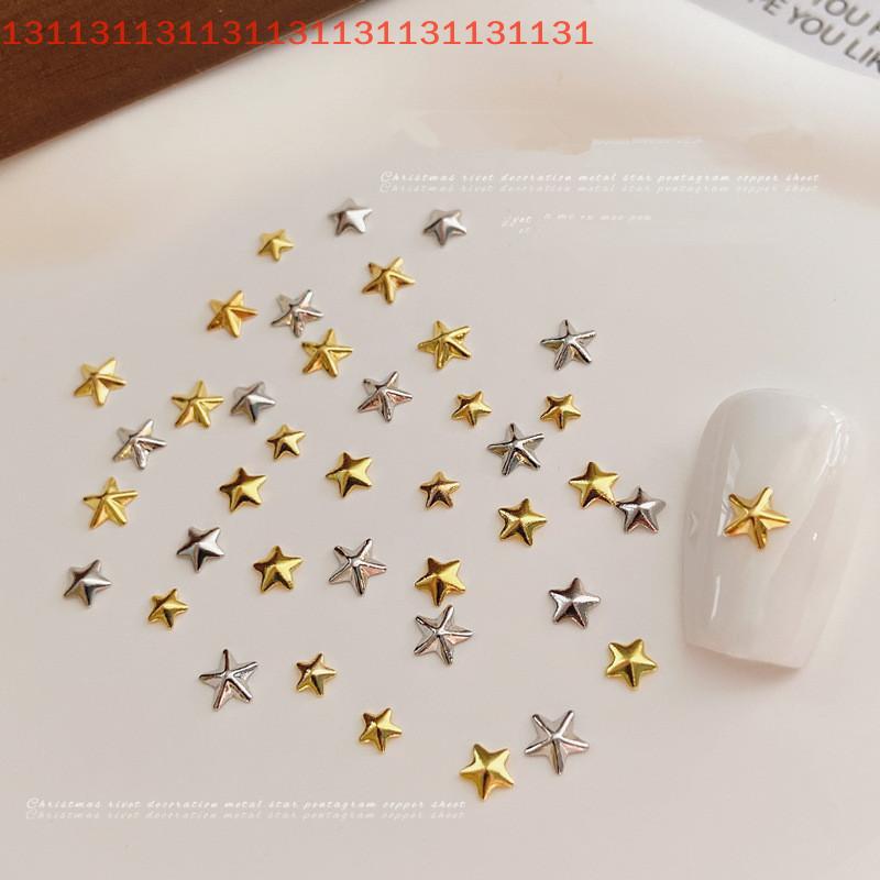 3D Alloy Five-Pointed-Star Gold Silver Diamond Nail Decoration Luxury Manicure Accessories Hollow Star Nail Art Art Rivet Charms